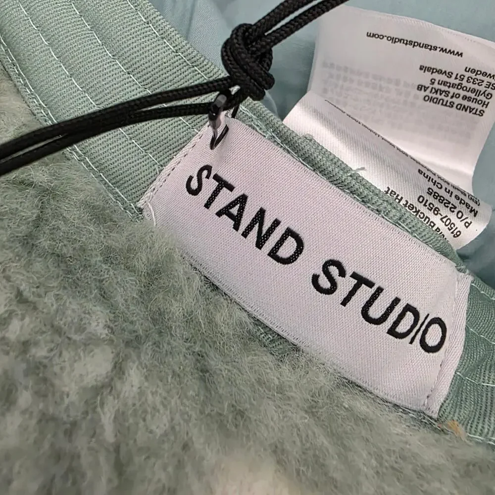 Stand Studio NWT Wera Fuzzy Check Bucket Hat Mint Wool Blend Medium